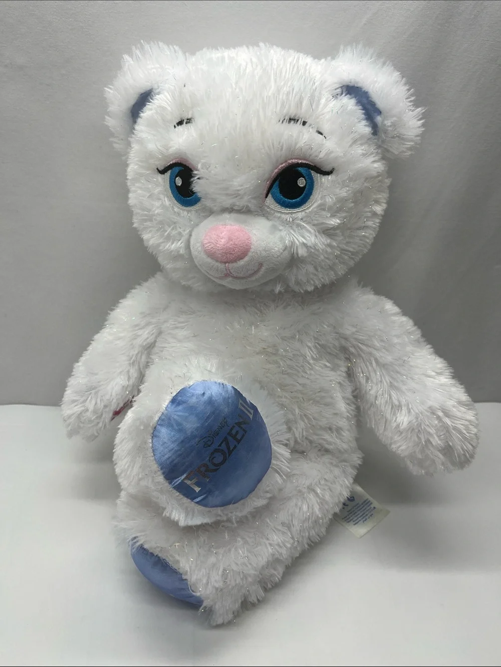 Build-A-Bear White Plush Bear with Blue Eyes and Pink Nose